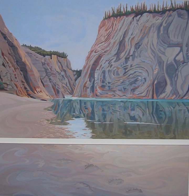 Peel River Canyon: Marking Time, Yukon, acrylic on canvas, 2 panels, 66” x 66”