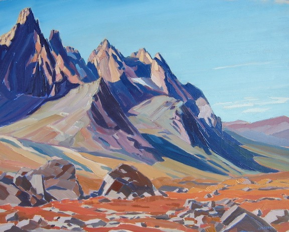 Tombstone Mountains, Yukon, oil on board, 16” x 20”
 available at Willock and Sax Gallery, Banff Alberta