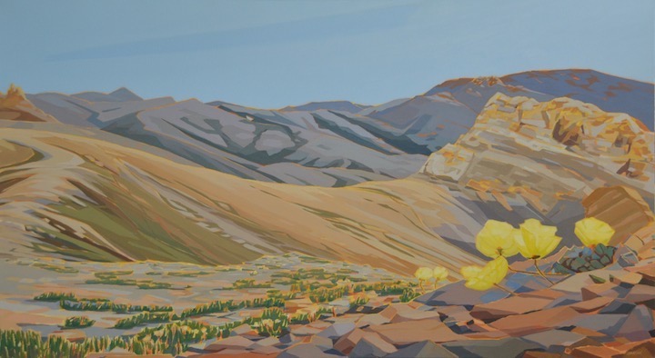 Velvetine Mountains, acrylic on canvas, 30” x 54”