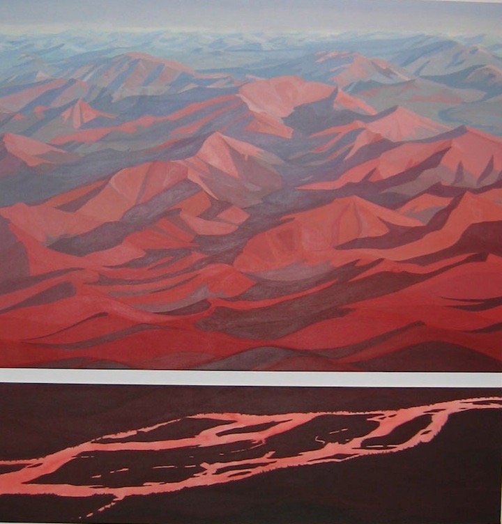 Wernecke Mts.: Free Flow, acrylic on canvas, 2 panels, 66” x 66”