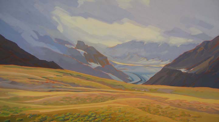 Alpine Glacier, acrylic on canvas, 24” x 42” 